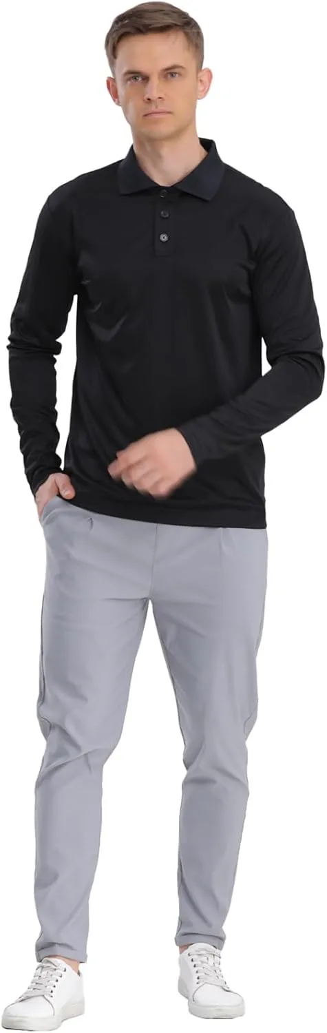 Men's Golf Polo Shirts,1 Pack/4 Pack Long Sleeve Quick Dry Athletic Casual Performance Collar Shirts for Men