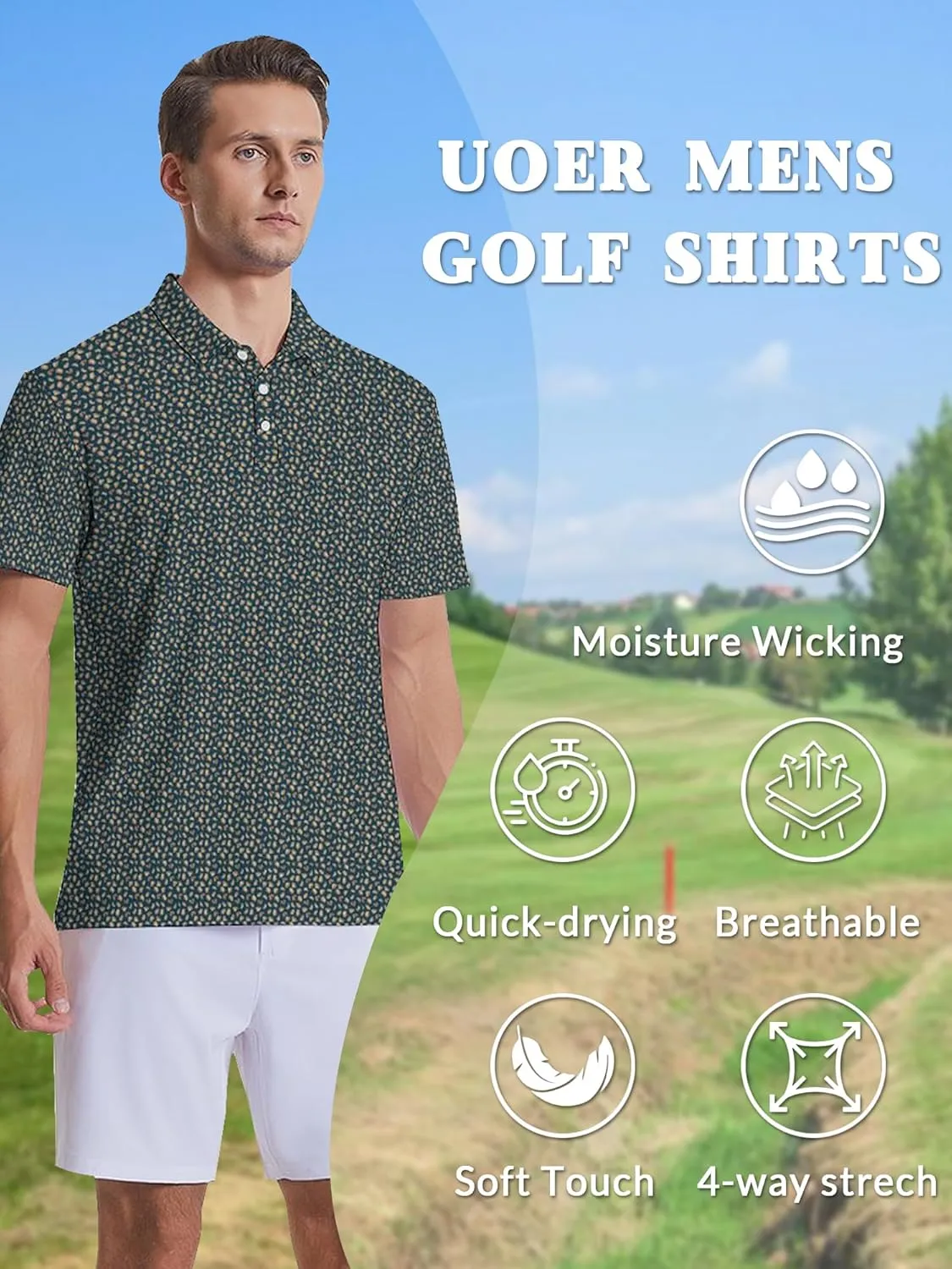 Men's Golf Shirts Moisture Wicking Quick Dry Performance Golf Polo Shirts for Men Fashion Print Short Sleeve Polo Shirts
