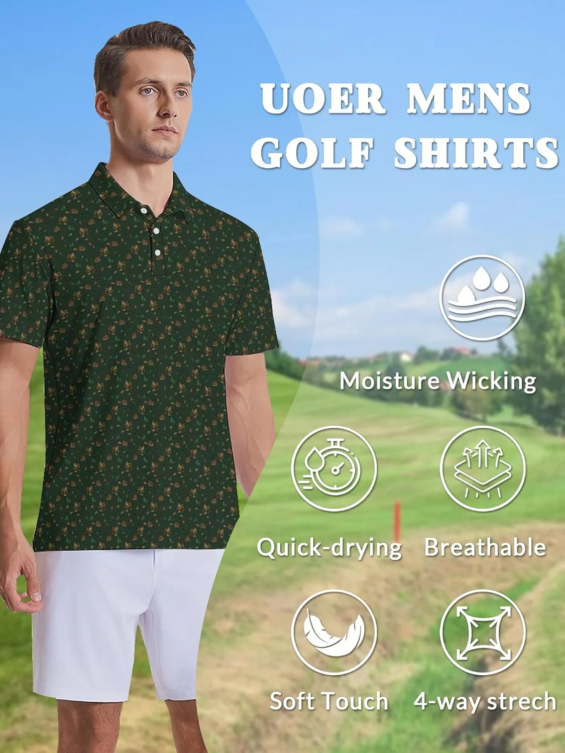 Men's Golf Shirts Moisture Wicking Quick Dry Performance Golf Polo Shirts for Men Fashion Print Short Sleeve Polo Shirts