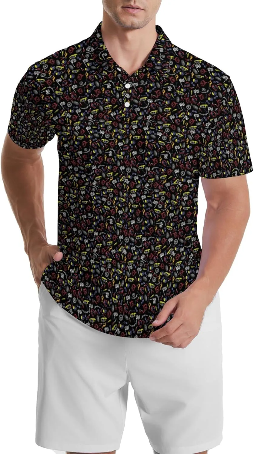 Men's Golf Shirts Moisture Wicking Quick Dry Performance Golf Polo Shirts for Men Fashion Print Short Sleeve Polo Shirts
