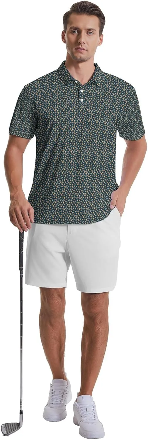 Men's Golf Shirts Moisture Wicking Quick Dry Performance Golf Polo Shirts for Men Fashion Print Short Sleeve Polo Shirts