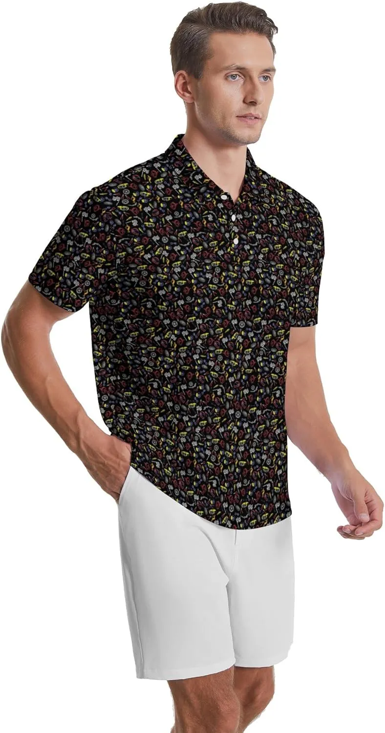 Men's Golf Shirts Moisture Wicking Quick Dry Performance Golf Polo Shirts for Men Fashion Print Short Sleeve Polo Shirts