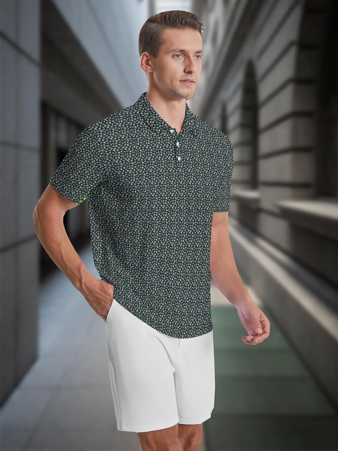 Men's Golf Shirts Moisture Wicking Quick Dry Performance Golf Polo Shirts for Men Fashion Print Short Sleeve Polo Shirts