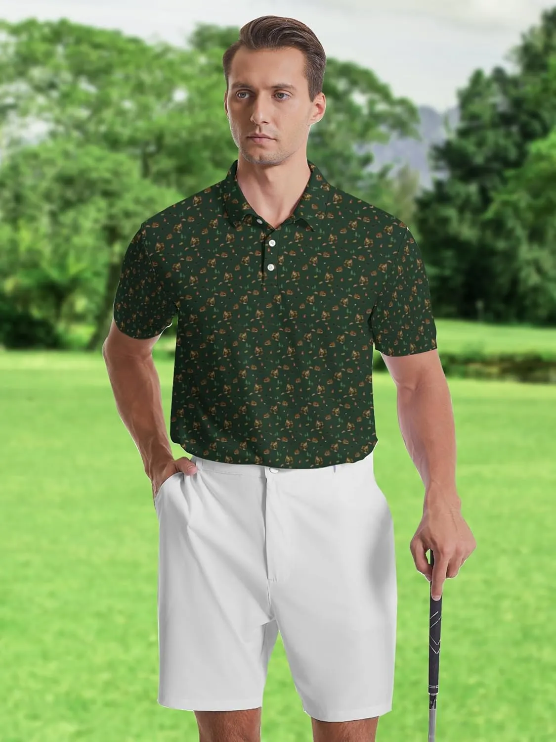 Men's Golf Shirts Moisture Wicking Quick Dry Performance Golf Polo Shirts for Men Fashion Print Short Sleeve Polo Shirts