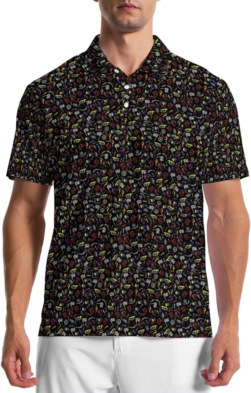 Men's Golf Shirts Moisture Wicking Quick Dry Performance Golf Polo Shirts for Men Fashion Print Short Sleeve Polo Shirts