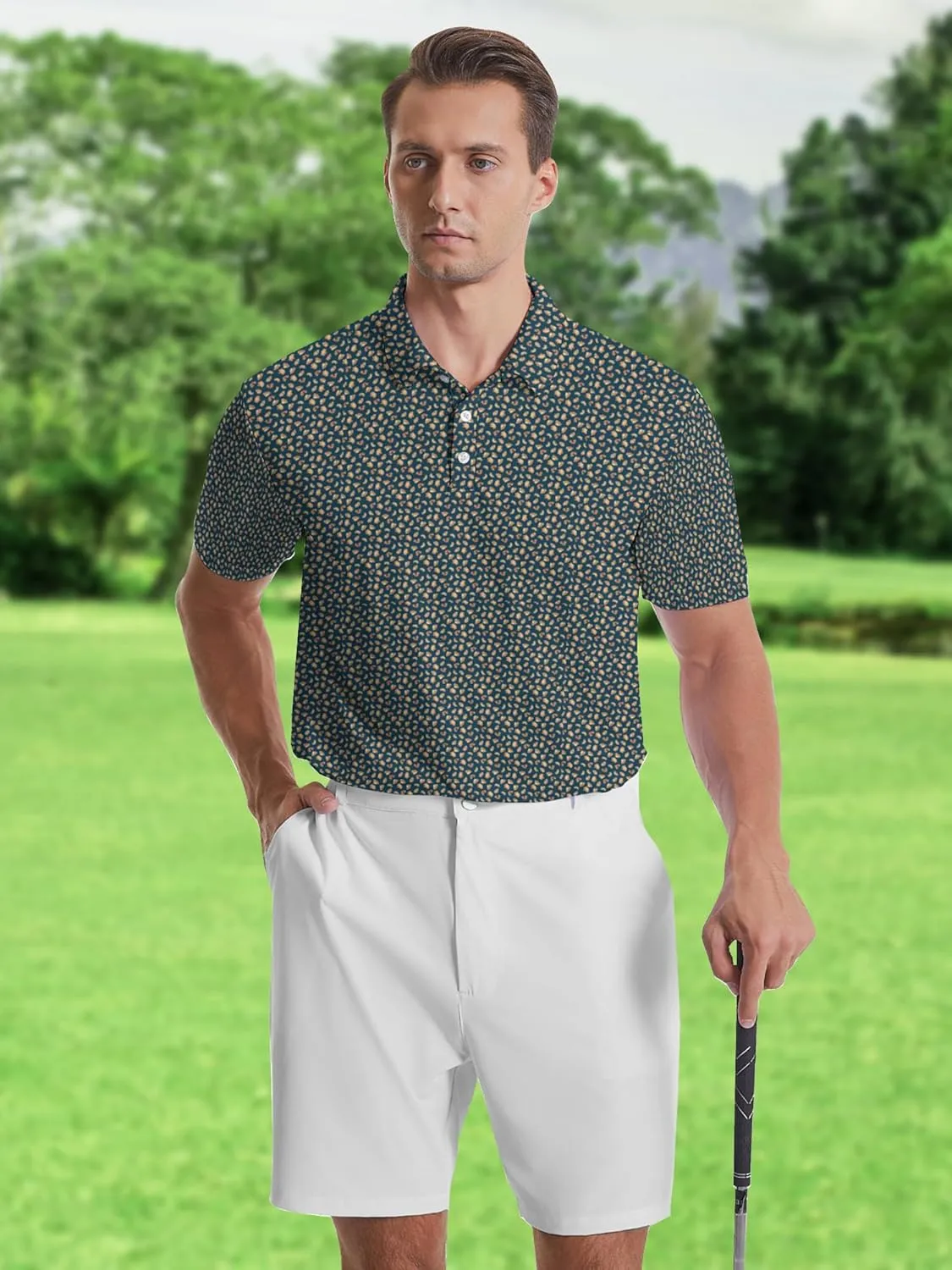 Men's Golf Shirts Moisture Wicking Quick Dry Performance Golf Polo Shirts for Men Fashion Print Short Sleeve Polo Shirts