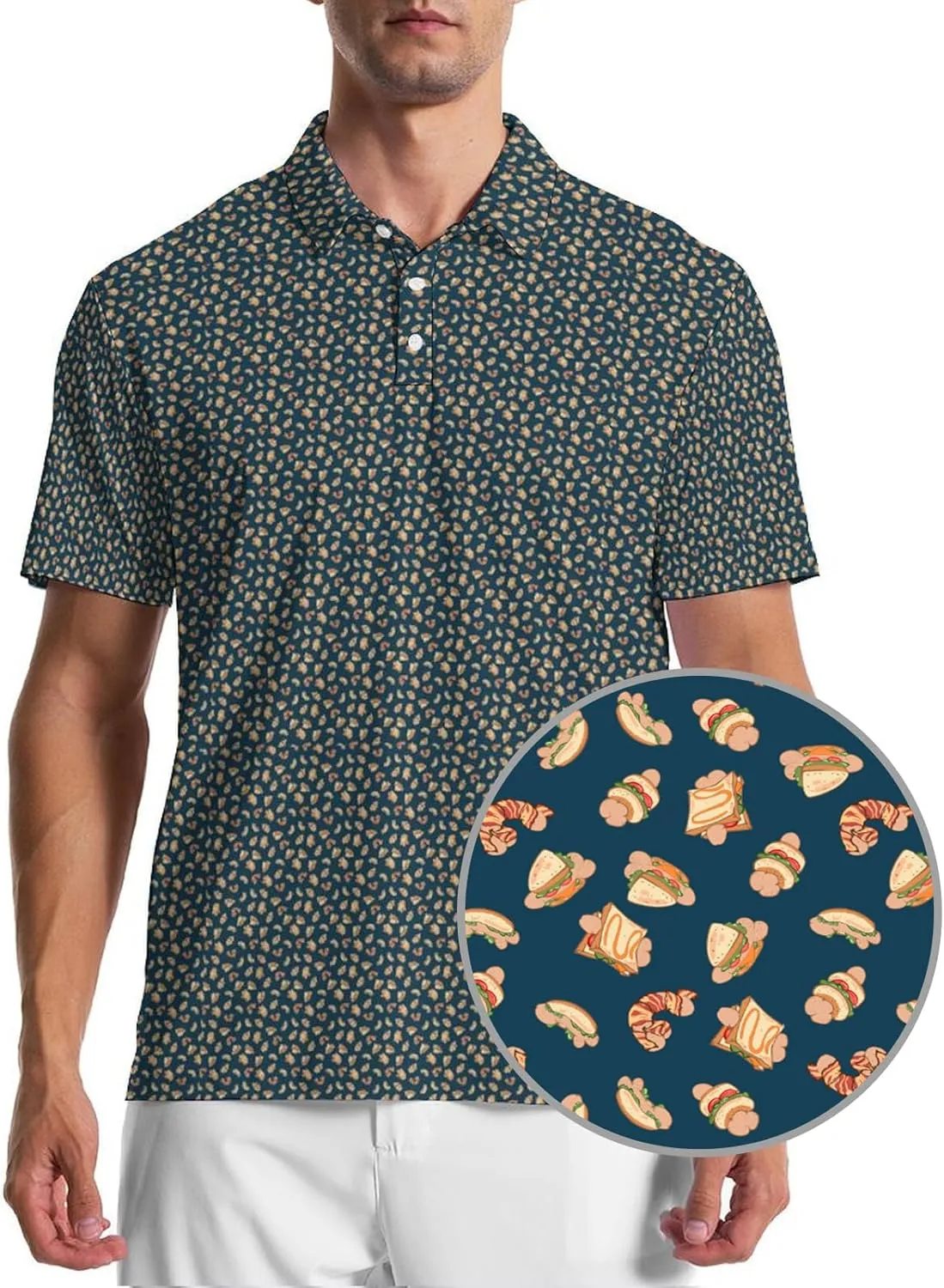 Men's Golf Shirts Moisture Wicking Quick Dry Performance Golf Polo Shirts for Men Fashion Print Short Sleeve Polo Shirts