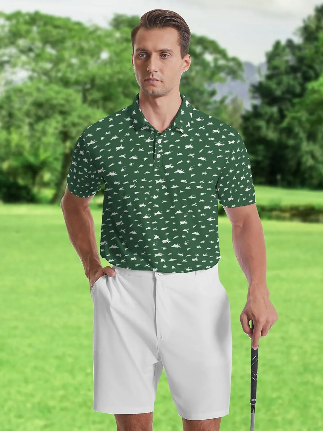 Men's Golf Shirts Moisture Wicking Quick Dry Performance Golf Polo Shirts for Men Fashion Print Short Sleeve Polo Shirts