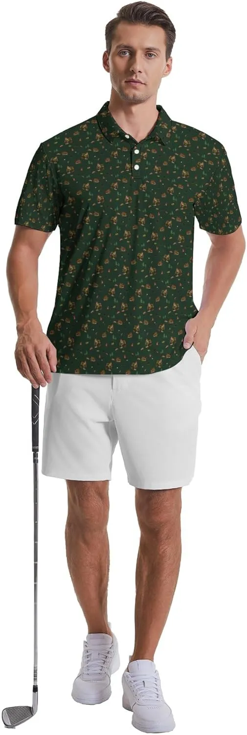 Men's Golf Shirts Moisture Wicking Quick Dry Performance Golf Polo Shirts for Men Fashion Print Short Sleeve Polo Shirts