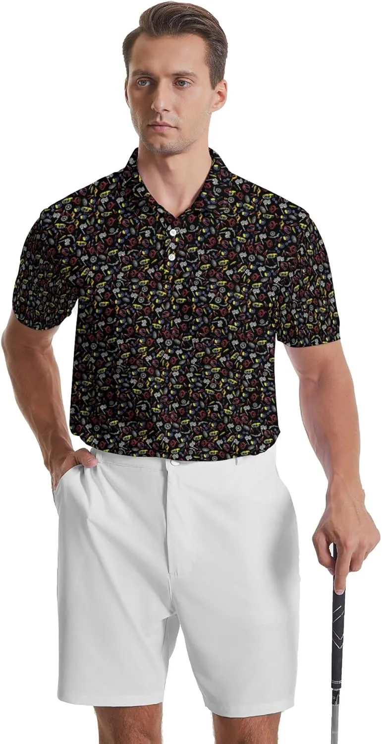 Men's Golf Shirts Moisture Wicking Quick Dry Performance Golf Polo Shirts for Men Fashion Print Short Sleeve Polo Shirts