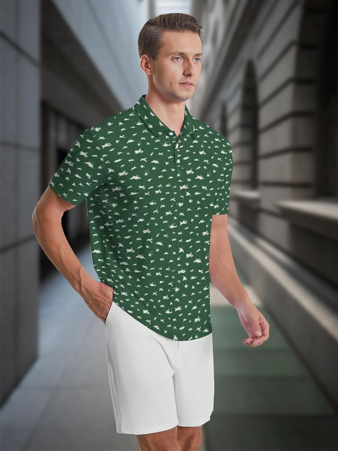 Men's Golf Shirts Moisture Wicking Quick Dry Performance Golf Polo Shirts for Men Fashion Print Short Sleeve Polo Shirts