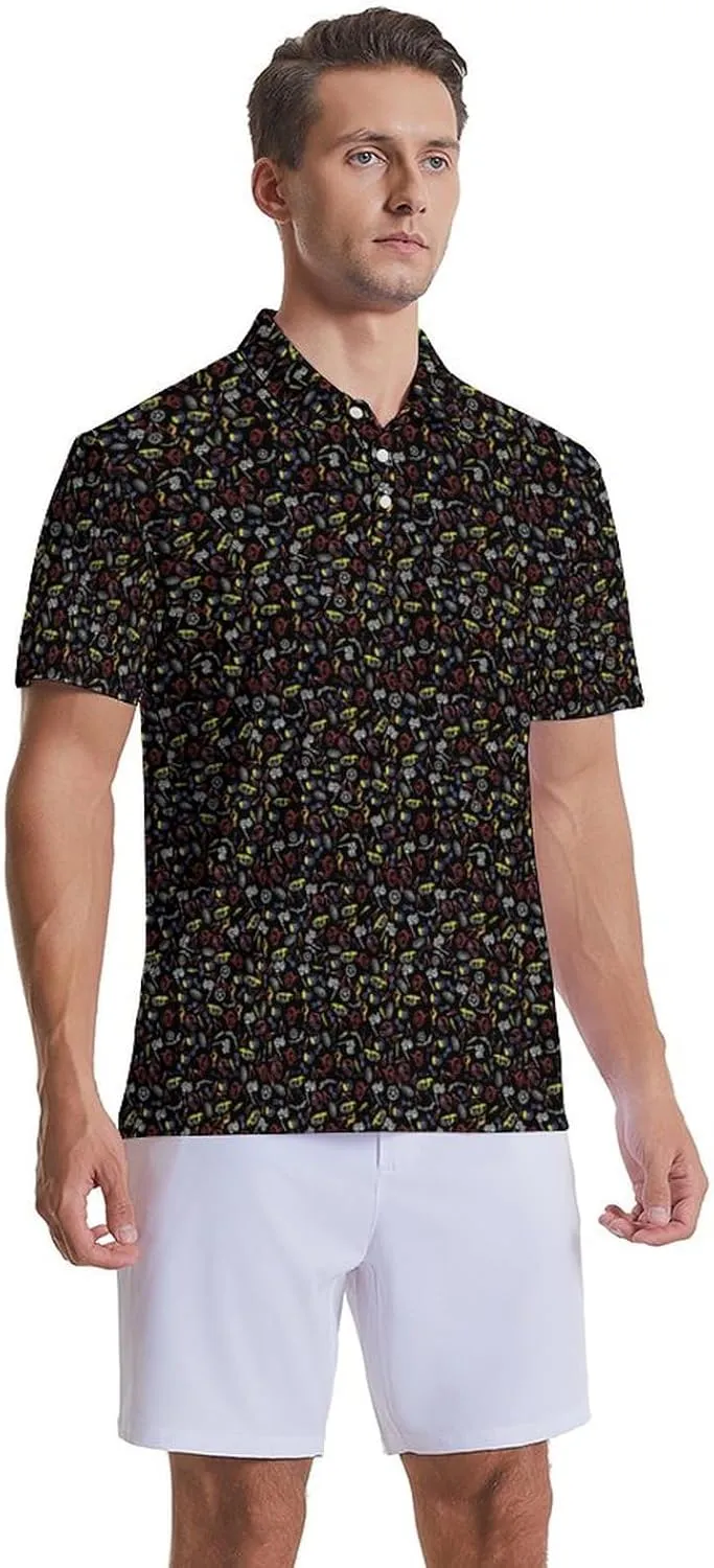 Men's Golf Shirts Moisture Wicking Quick Dry Performance Golf Polo Shirts for Men Fashion Print Short Sleeve Polo Shirts