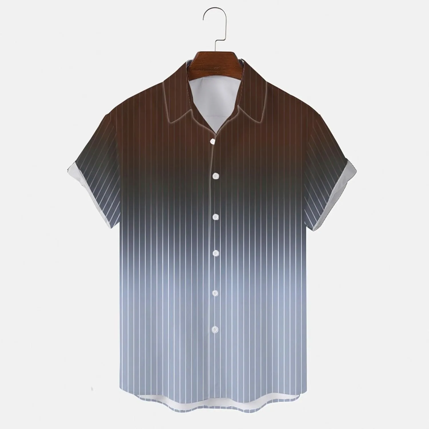 Men's Gradient Linen Shirts Short Sleeve Button Down Shirt Hawaiian Summer Beach Casual T Shirts Wedding Shirt for Men