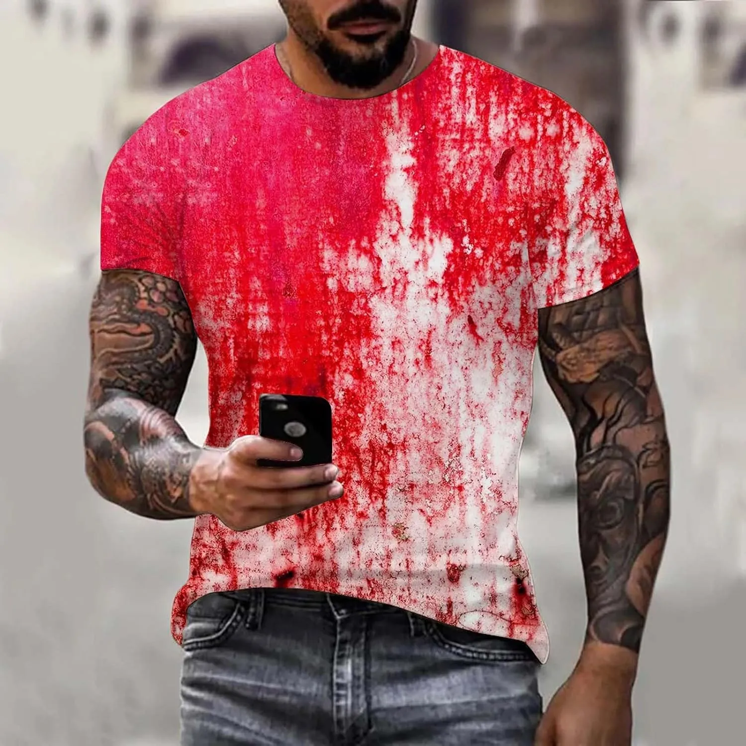 Mens Halloween Oversized T Shirt Scary Blood Splatter Halloween Costume Tees Novetly Graphic Short Sleeve Tee Tops