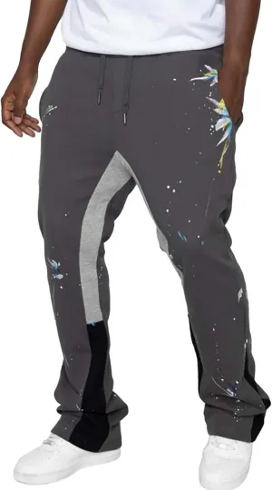 Mens Hip Hop Stacked Sweatpants Drawstring All Over Print Flared Bell Bottom Pants Y2K Patchwork Athletic Track Pants