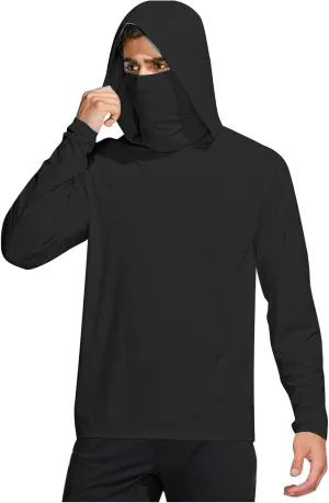 Men's Hooded Sun Protection T Shirts Long Sleeve UV Rash Guard Fishing Shirts Lightweight Quick Dry Athletic Hoodies