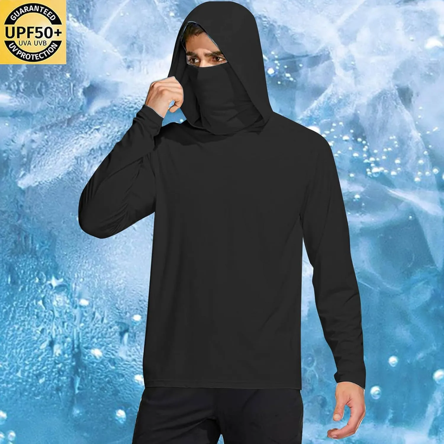 Men's Hooded Sun Protection T Shirts Long Sleeve UV Rash Guard Fishing Shirts Lightweight Quick Dry Athletic Hoodies
