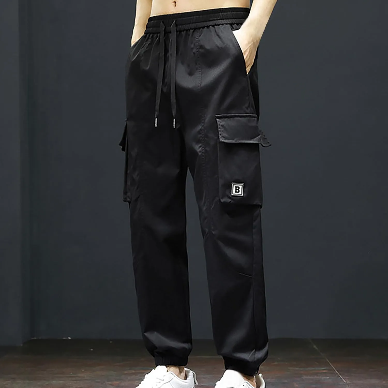 Mens Joggers Cargo Pants Elastic Waist Drawstring Fashion Stretch Tapered Sweatpants Casual Work Chino Pants Multi Pockets