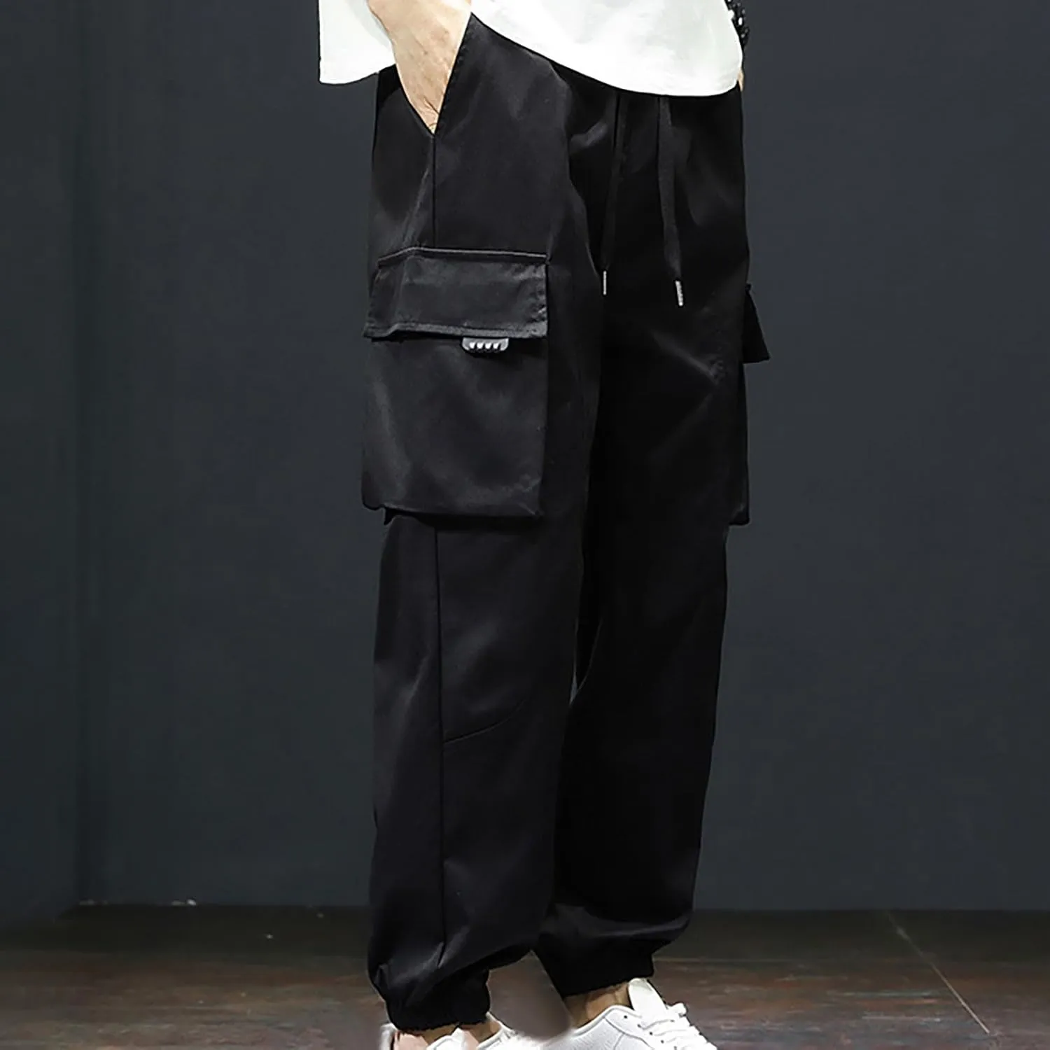 Mens Joggers Cargo Pants Elastic Waist Drawstring Fashion Stretch Tapered Sweatpants Casual Work Chino Pants Multi Pockets