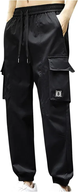 Mens Joggers Cargo Pants Elastic Waist Drawstring Fashion Stretch Tapered Sweatpants Casual Work Chino Pants Multi Pockets