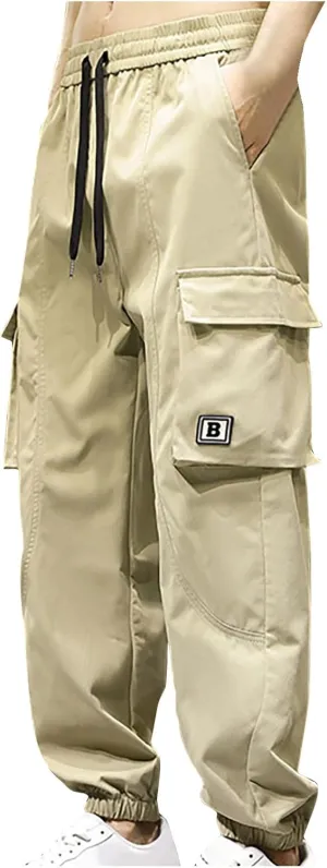 Mens Joggers Cargo Pants Elastic Waist Drawstring Fashion Stretch Tapered Sweatpants Casual Work Chino Pants Multi Pockets