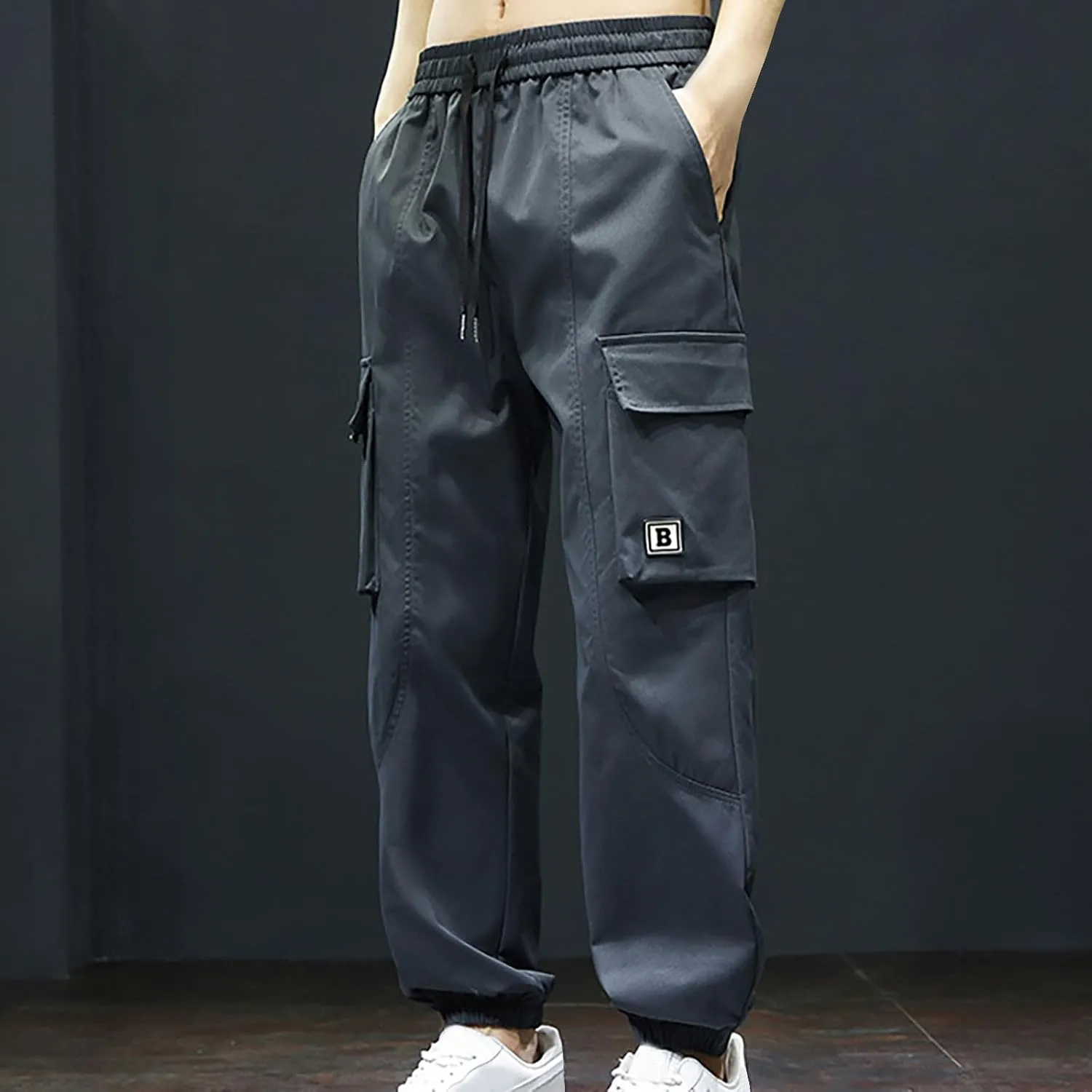 Mens Joggers Cargo Pants Elastic Waist Drawstring Fashion Stretch Tapered Sweatpants Casual Work Chino Pants Multi Pockets