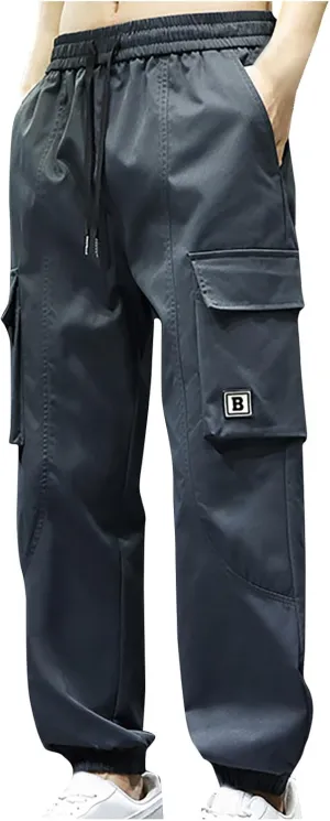 Mens Joggers Cargo Pants Elastic Waist Drawstring Fashion Stretch Tapered Sweatpants Casual Work Chino Pants Multi Pockets