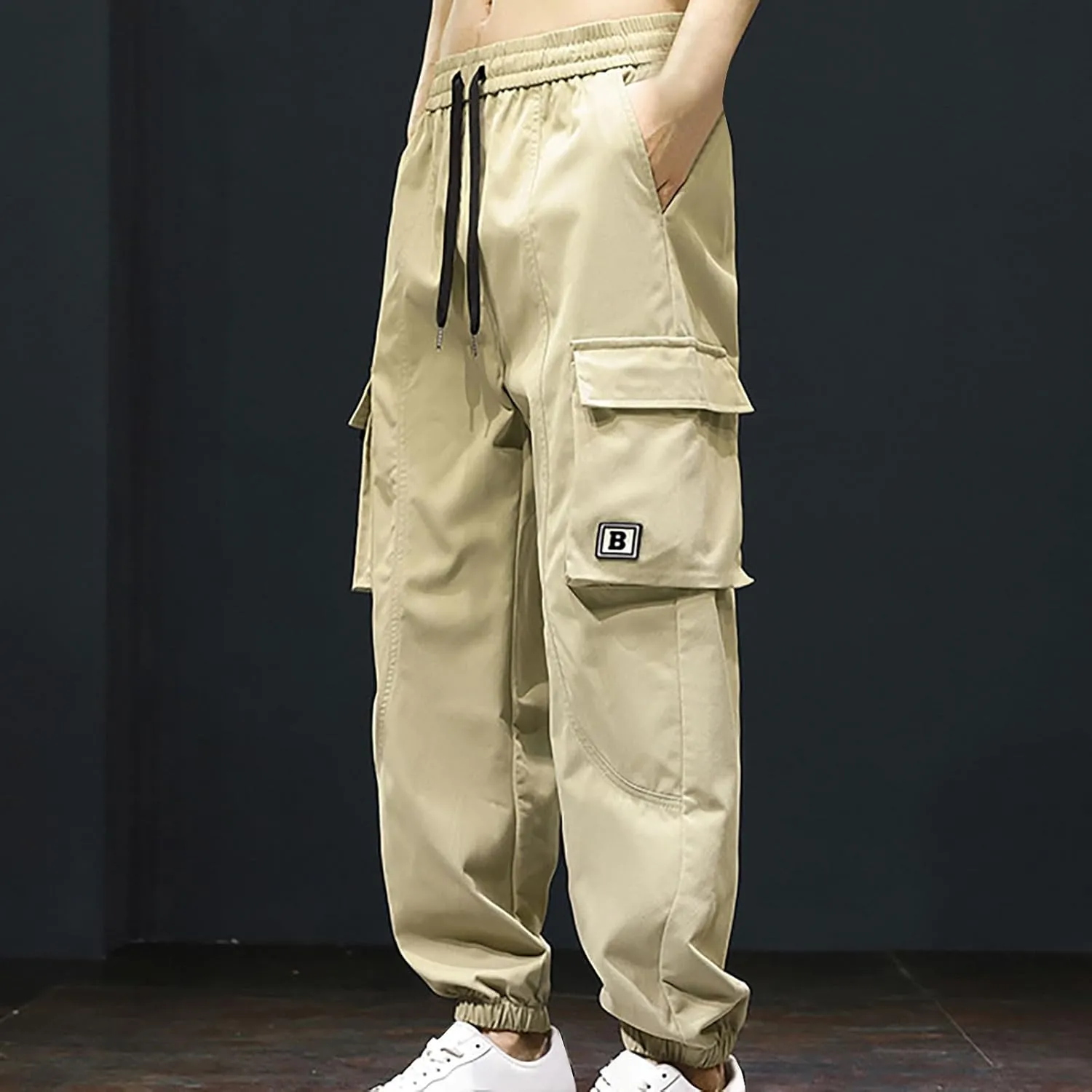 Mens Joggers Cargo Pants Elastic Waist Drawstring Fashion Stretch Tapered Sweatpants Casual Work Chino Pants Multi Pockets