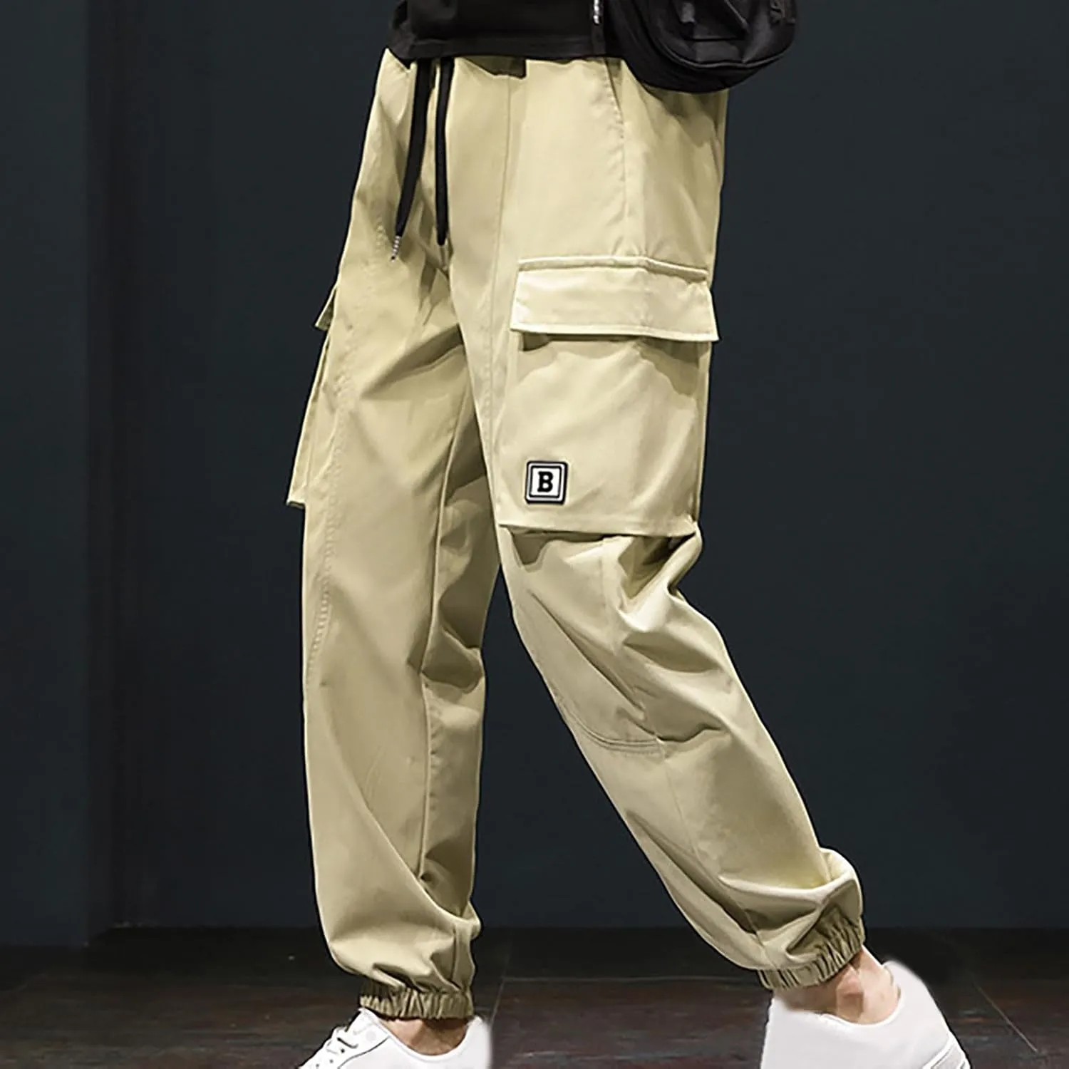 Mens Joggers Cargo Pants Elastic Waist Drawstring Fashion Stretch Tapered Sweatpants Casual Work Chino Pants Multi Pockets