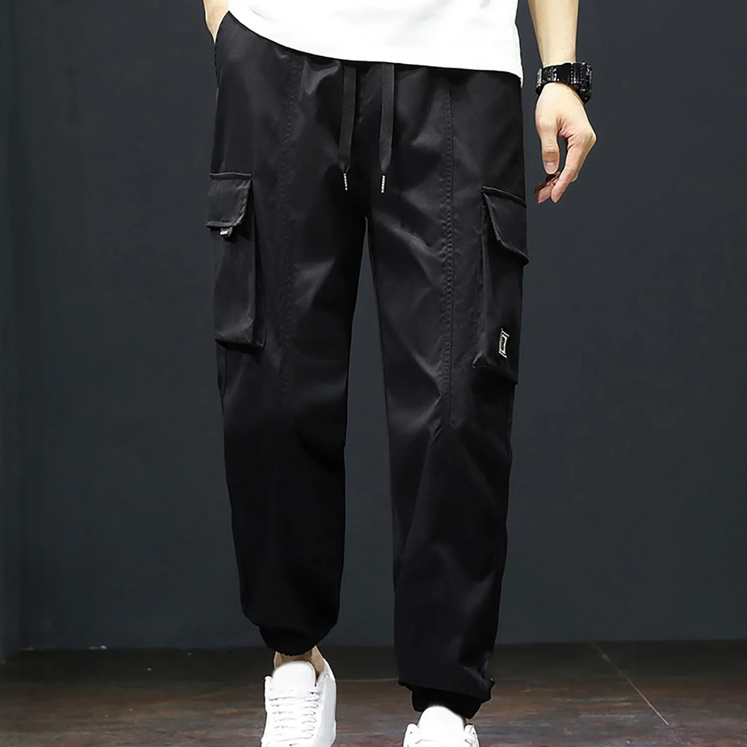 Mens Joggers Cargo Pants Elastic Waist Drawstring Fashion Stretch Tapered Sweatpants Casual Work Chino Pants Multi Pockets