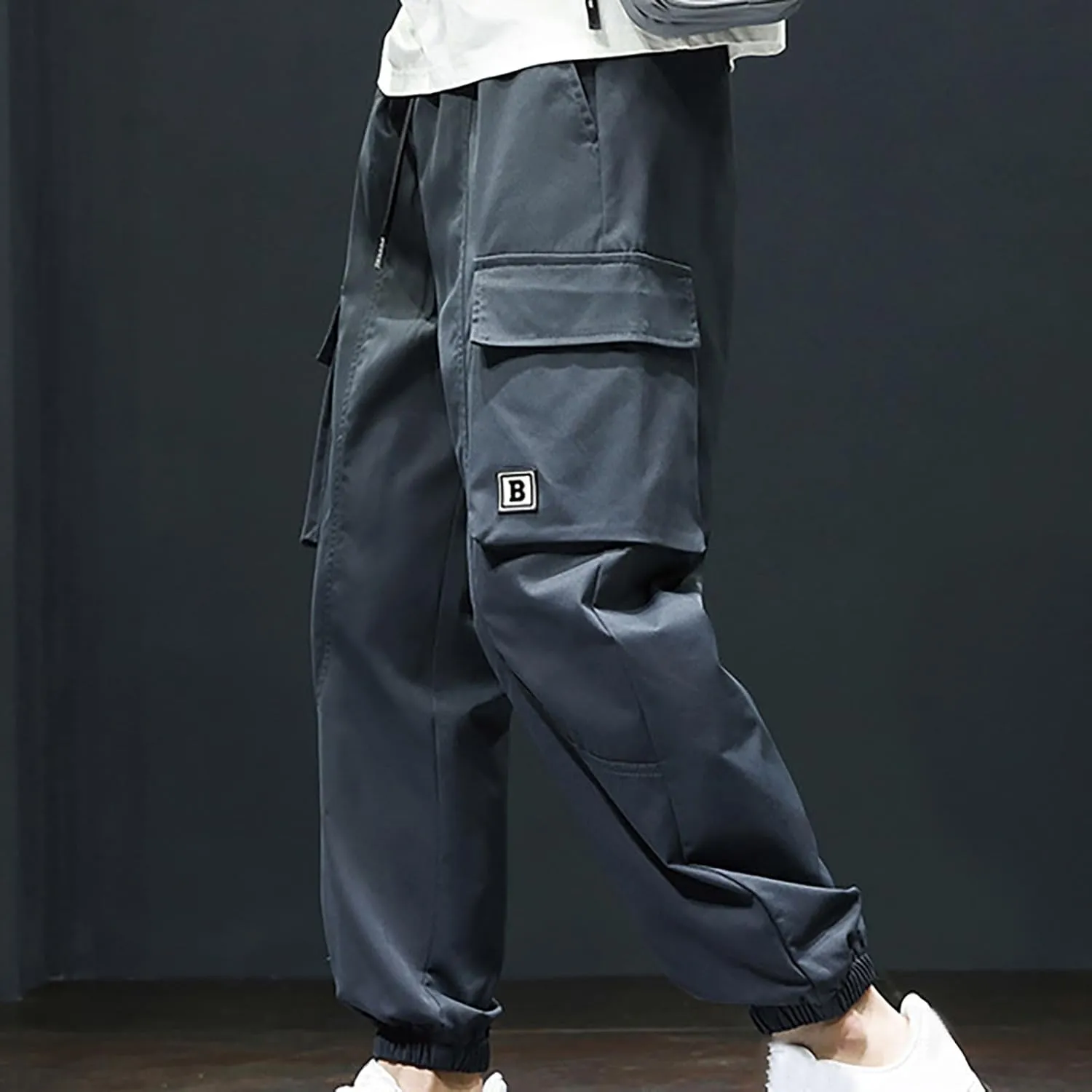 Mens Joggers Cargo Pants Elastic Waist Drawstring Fashion Stretch Tapered Sweatpants Casual Work Chino Pants Multi Pockets