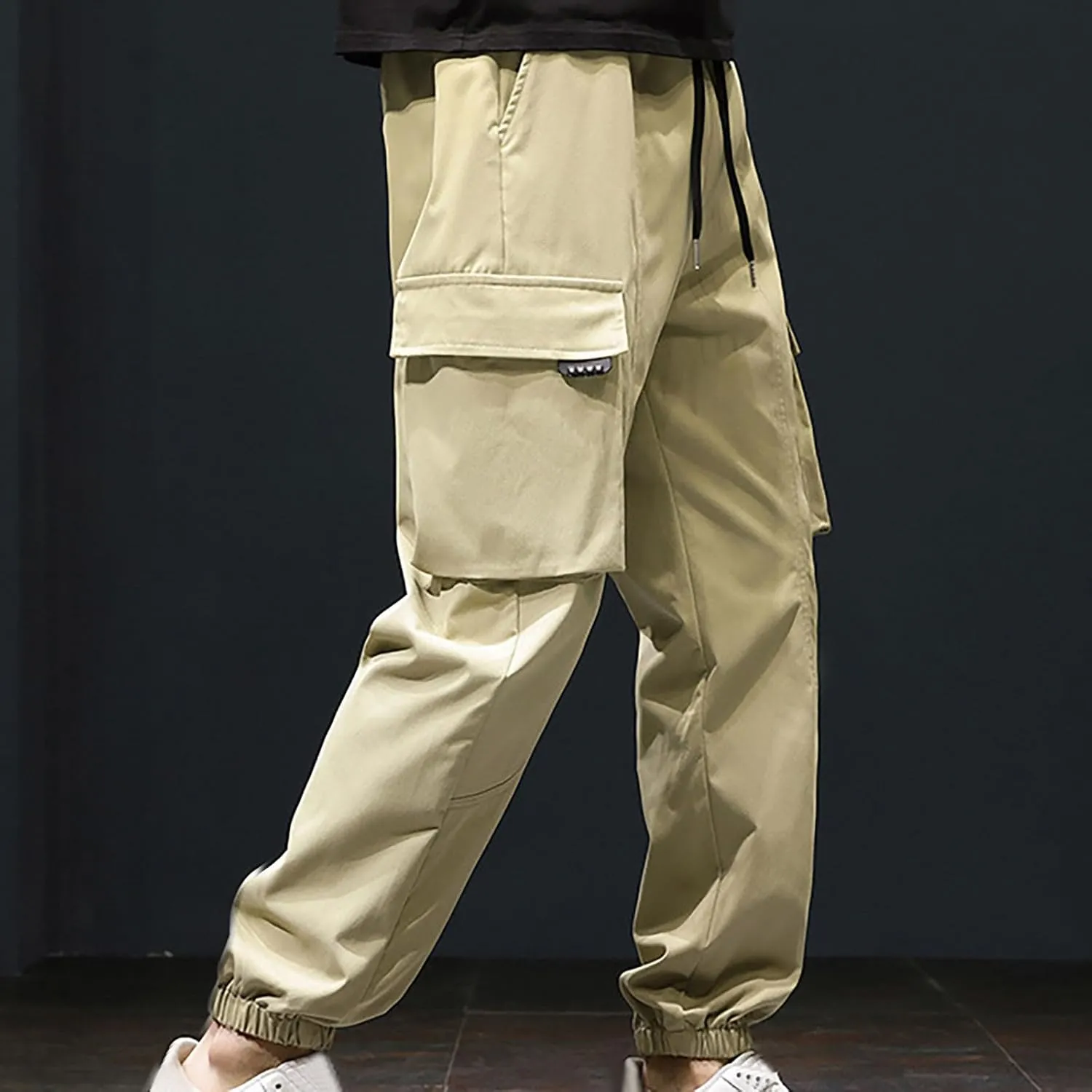 Mens Joggers Cargo Pants Elastic Waist Drawstring Fashion Stretch Tapered Sweatpants Casual Work Chino Pants Multi Pockets