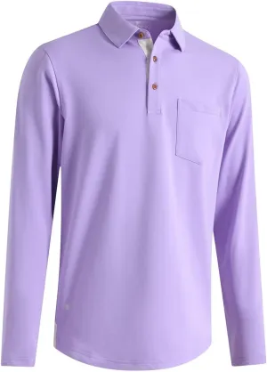 Mens Long and Short Sleeve Polo Shirts Pocket Casual Solid Cotton Blend Drop Cut Collared Polo Shirts for Men