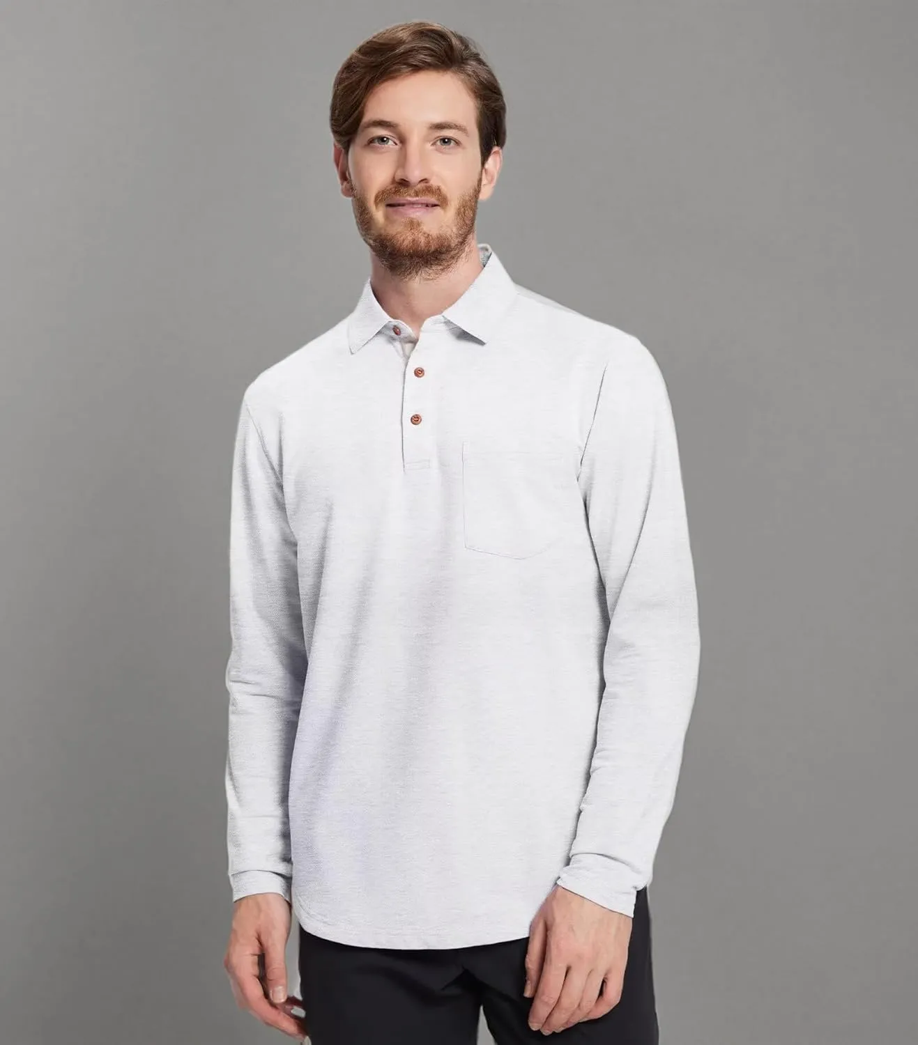 Mens Long and Short Sleeve Polo Shirts Pocket Casual Solid Cotton Blend Drop Cut Collared Polo Shirts for Men