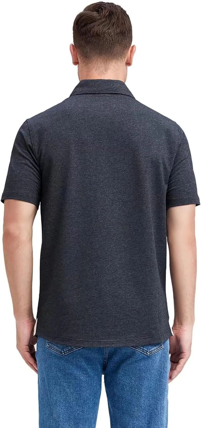 Mens Long and Short Sleeve Polo Shirts Pocket Casual Solid Cotton Blend Drop Cut Collared Polo Shirts for Men
