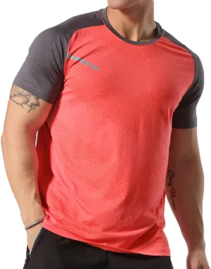 Mens Muscle Elastic Spandex Lightweight Workout Short Sleeve T-Shirts Gym Sweat Tee T61T62