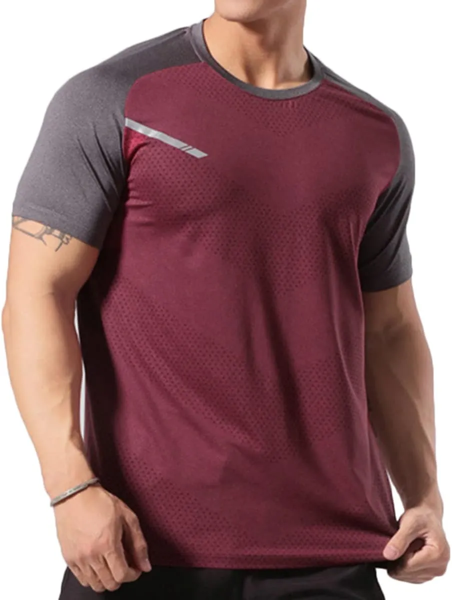 Mens Muscle Elastic Spandex Lightweight Workout Short Sleeve T-Shirts Gym Sweat Tee T61T62