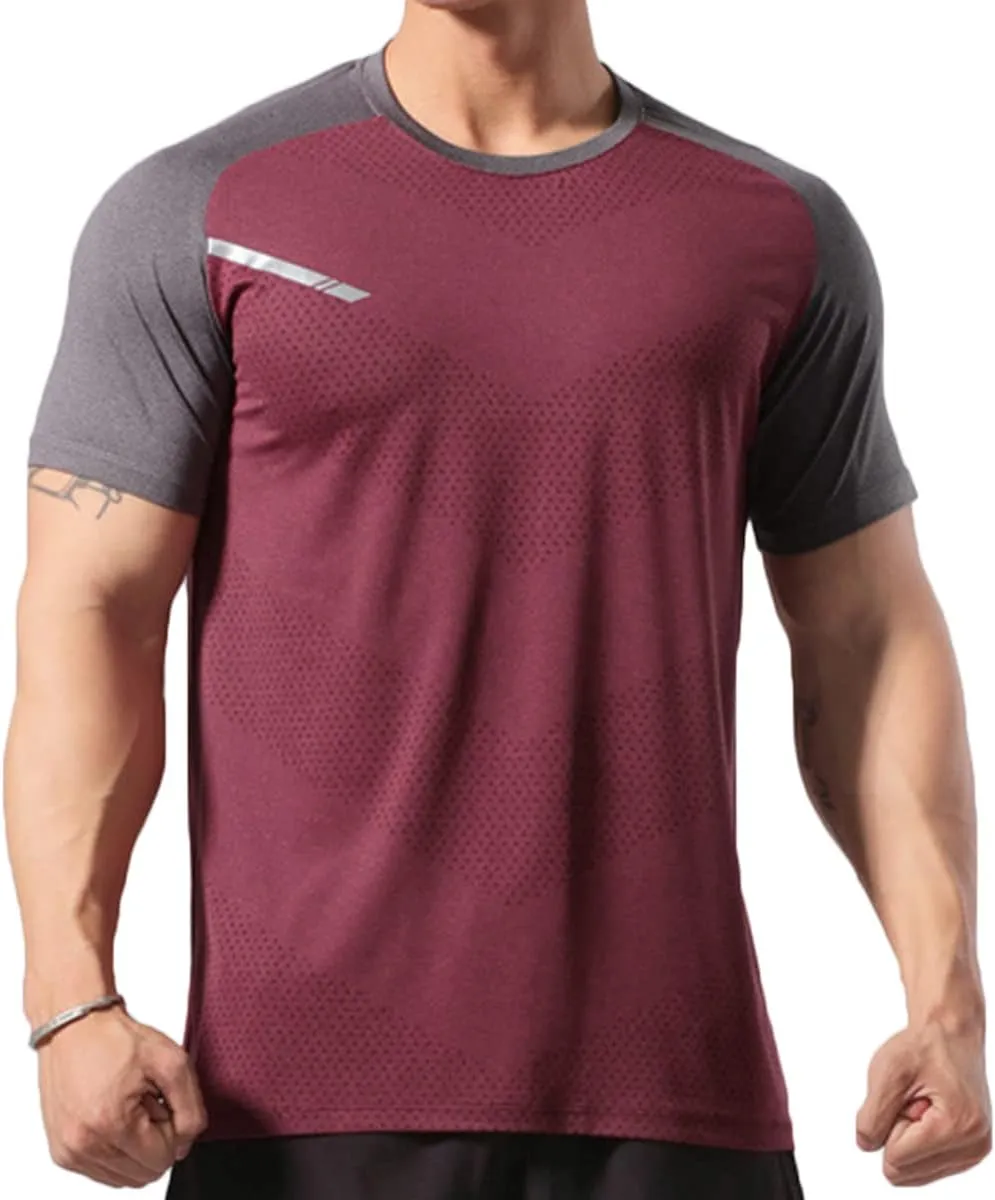 Mens Muscle Elastic Spandex Lightweight Workout Short Sleeve T-Shirts Gym Sweat Tee T61T62
