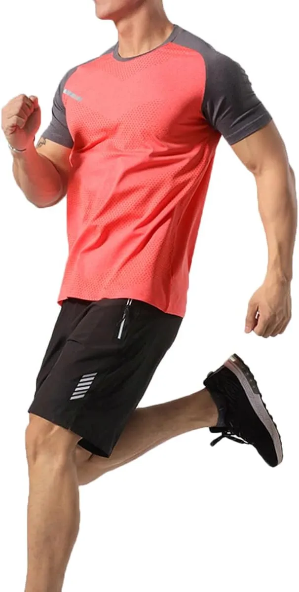 Mens Muscle Elastic Spandex Lightweight Workout Short Sleeve T-Shirts Gym Sweat Tee T61T62