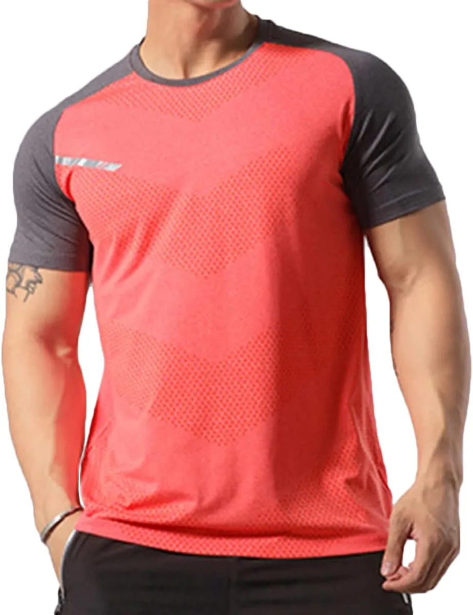 Mens Muscle Elastic Spandex Lightweight Workout Short Sleeve T-Shirts Gym Sweat Tee T61T62