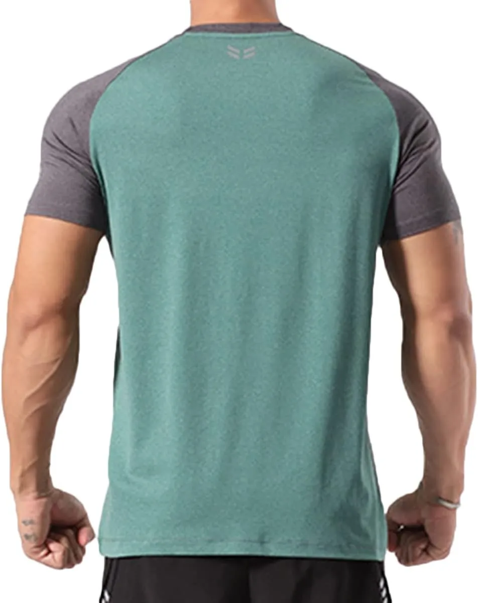 Mens Muscle Elastic Spandex Lightweight Workout Short Sleeve T-Shirts Gym Sweat Tee T61T62