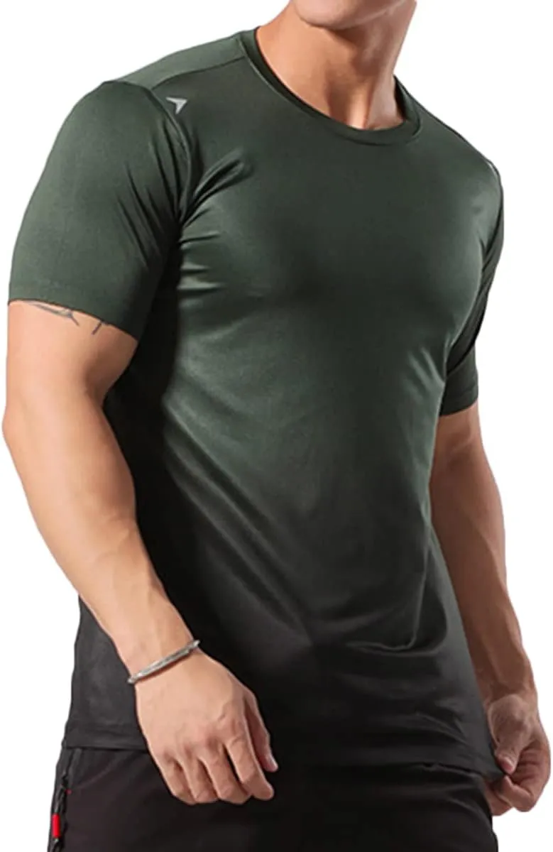 Mens Muscle Elastic Spandex Lightweight Workout Short Sleeve T-Shirts Gym Sweat Tee T61T62