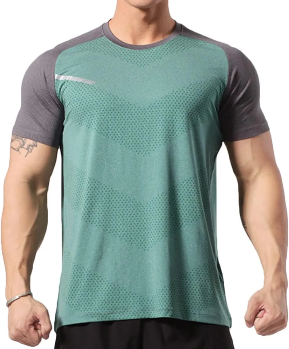 Mens Muscle Elastic Spandex Lightweight Workout Short Sleeve T-Shirts Gym Sweat Tee T61T62