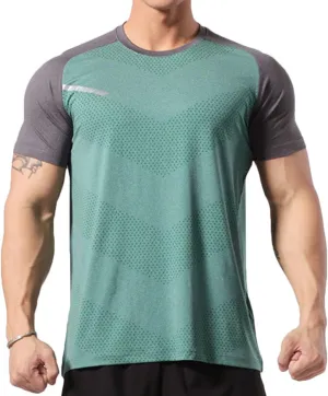 Mens Muscle Elastic Spandex Lightweight Workout Short Sleeve T-Shirts Gym Sweat Tee T61T62