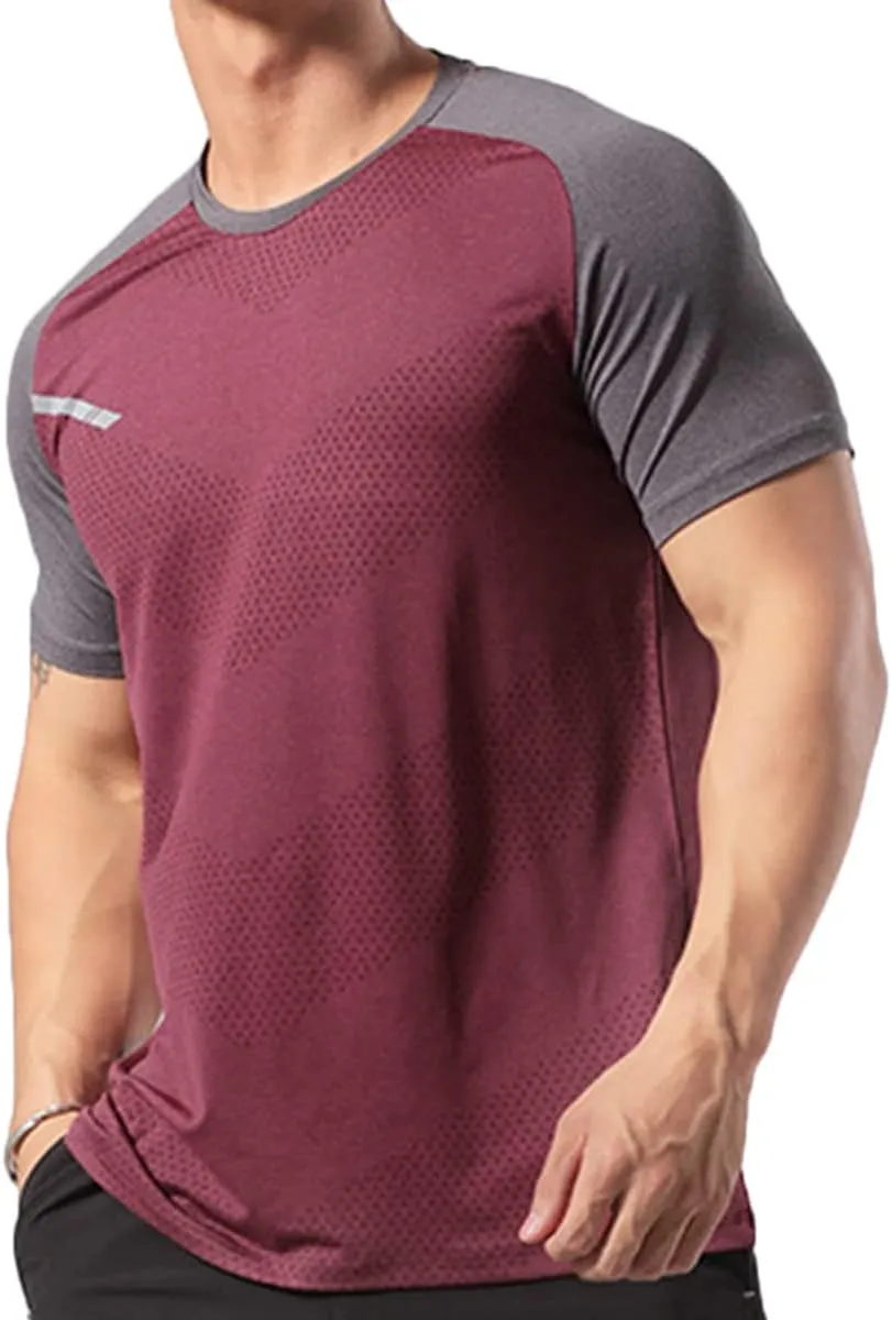 Mens Muscle Elastic Spandex Lightweight Workout Short Sleeve T-Shirts Gym Sweat Tee T61T62