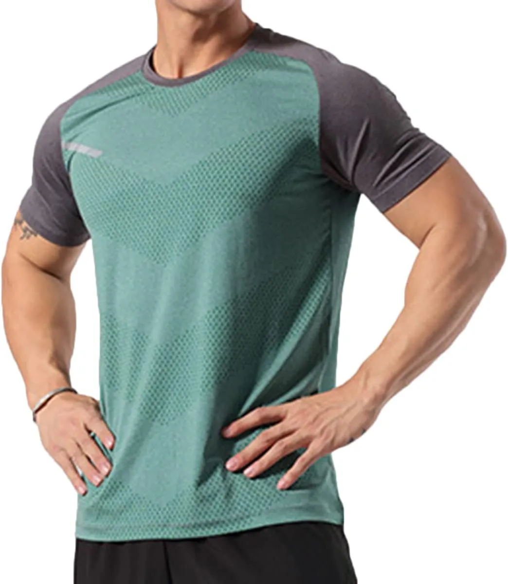 Mens Muscle Elastic Spandex Lightweight Workout Short Sleeve T-Shirts Gym Sweat Tee T61T62