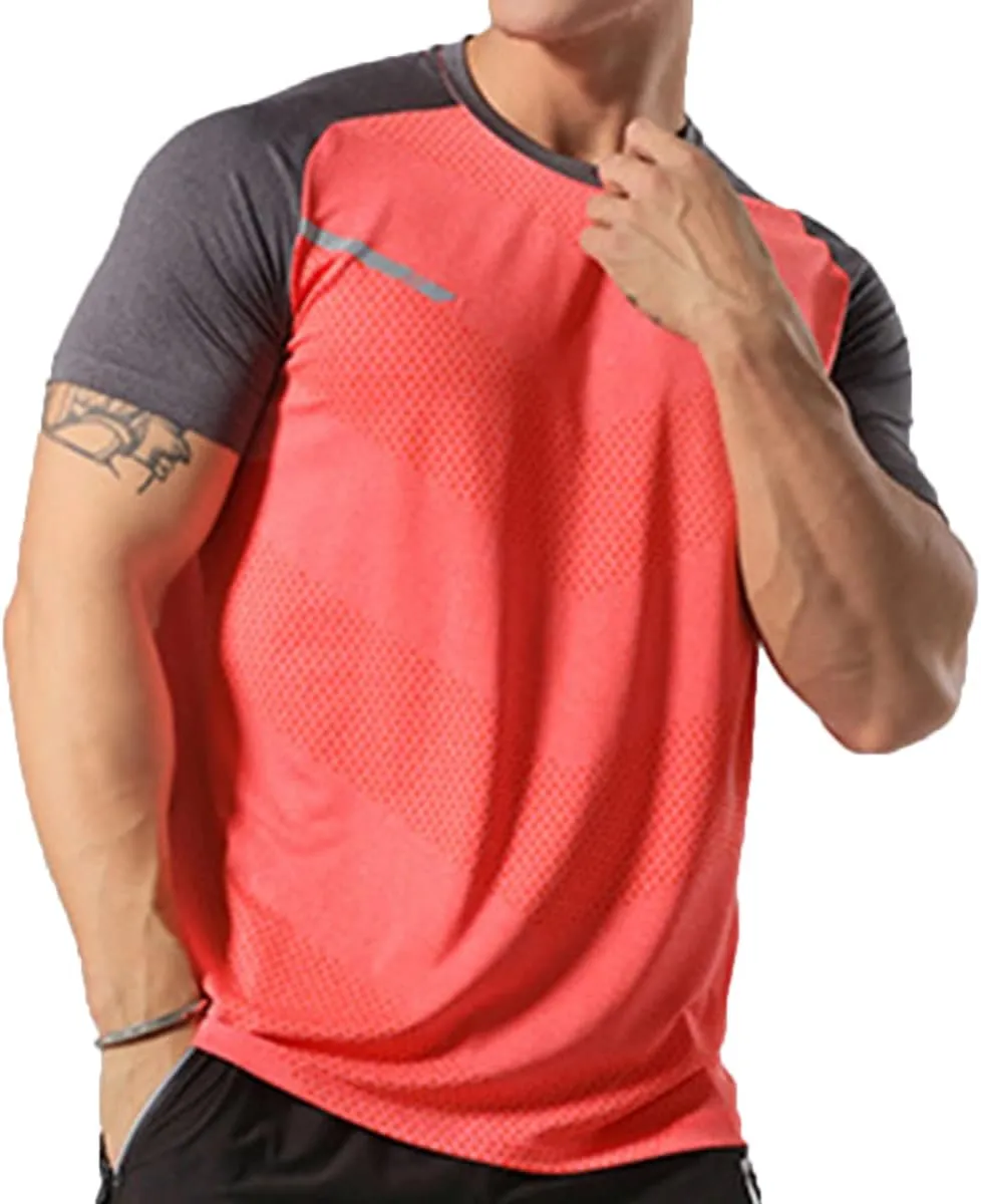Mens Muscle Elastic Spandex Lightweight Workout Short Sleeve T-Shirts Gym Sweat Tee T61T62