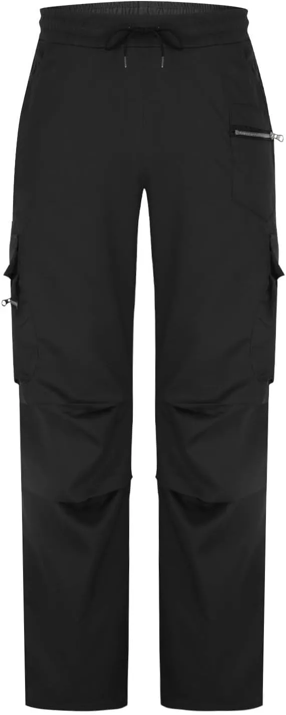 Mens Outdoor Cargo Pants Elastic High Waist Drawstring Summer Chinos Pants Straight Leg Tactical Trousers with Pocket