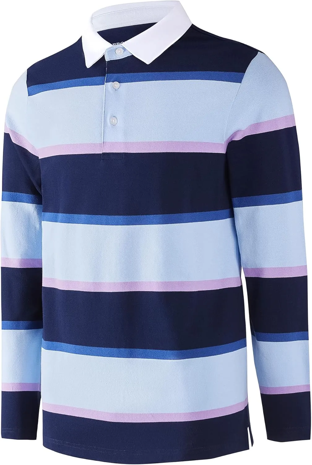 Men's Polo Shirts Long Sleeve Striped Dry Fit Casual Collared Pique Golf Polo Shirts for Mens