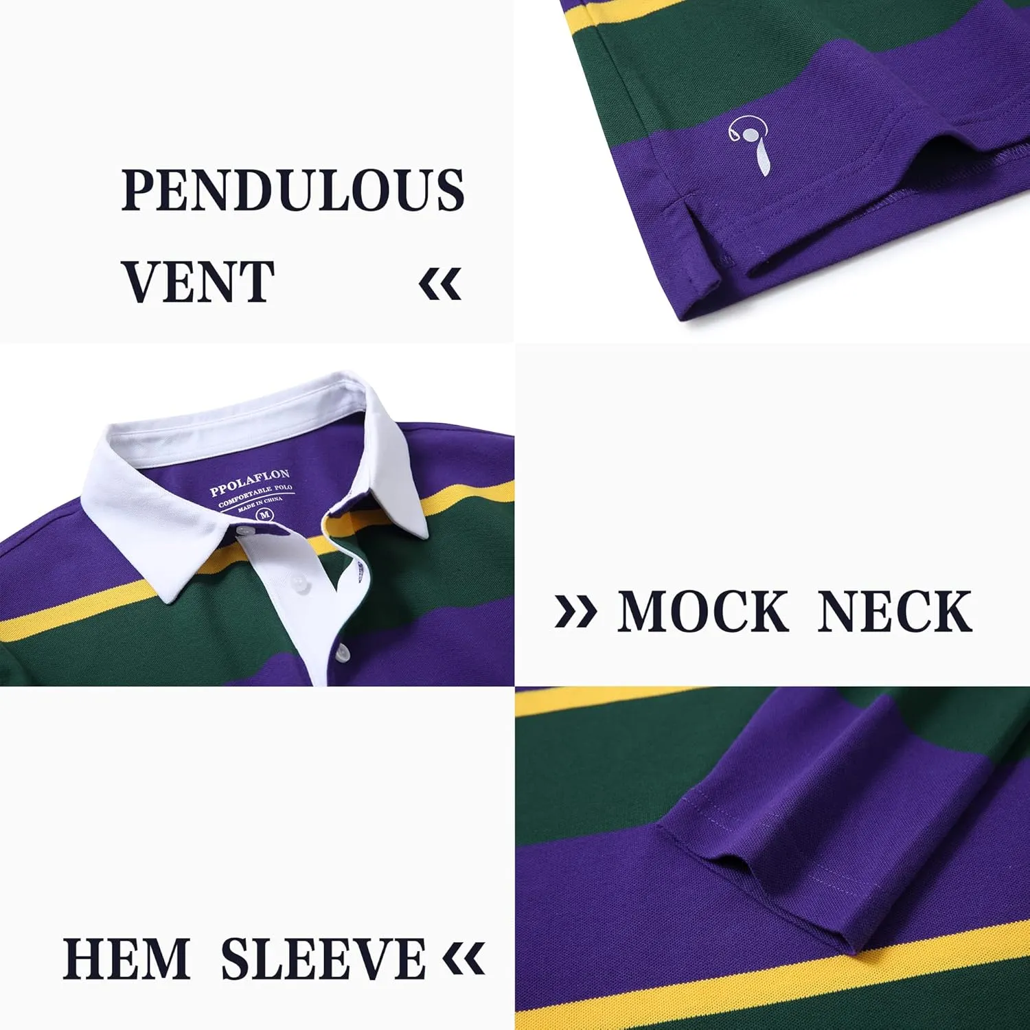 Men's Polo Shirts Long Sleeve Striped Dry Fit Casual Collared Pique Golf Polo Shirts for Mens